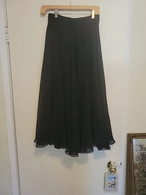 Falda Oleg Cassini Negra Seda Flowy Disco Talla 6 Foto 1 de 4