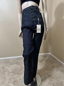 Women’s Blue Cotton Denim Casual Stretch High Waist Button Zipper Size 13 Pants - Picture 1 of 24