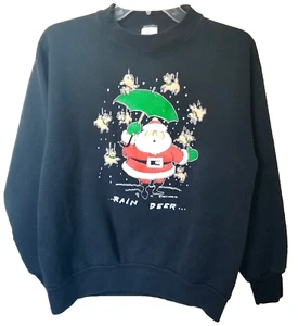 Sudadera Navidad Vintage Talla Grande Divertida Santa Rain Deer... Estampado hinchado negro - Imagen 1 de 8