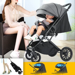 Baby Pram Stroller Foldable Reversible Handle Travel Pushchair Portable Stroller - Picture 1 of 27