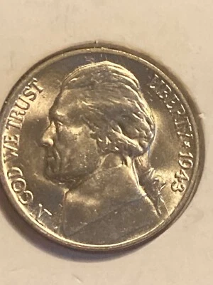 1943 P BU JEFFERSON NICKEL EXC DETAILS LUSTRUS AS PICTURED SILVER WAR NICKEL #P1 - Image 1 of 3