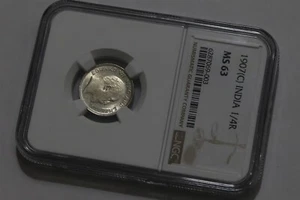 🧭 🇮🇳 INDIA BRITISH 1/4 RUPEE 1907 CALCUTTA NGC MS63 B72 CXZUL - Picture 1 of 6