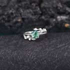 6mm Round Moss agate Leaf Engagement Ring Unique Vintage 14K White Gold Over Rin