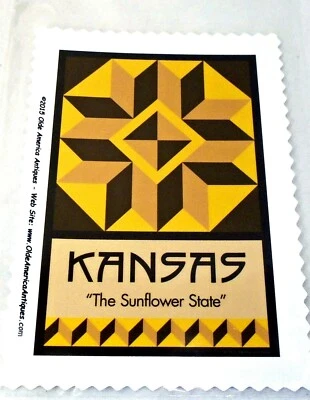 Kansas Sunflower Cotton Sateen Quilt Block Olde American Antiques Patch 4x6" - Image 1 of 2