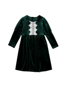 Abito Elegante Bambina Maya in Velluto Verde con Pizzo – Per Cerimonie e Feste - Imagen 1 de 3