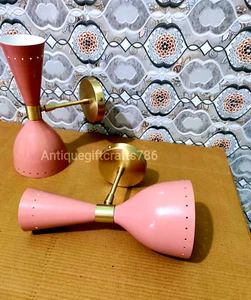 1950's Mid Century Brass Italian Diabolo Wall Sconce Light Fixture 2 Bulb Pair - Picture 1 of 5