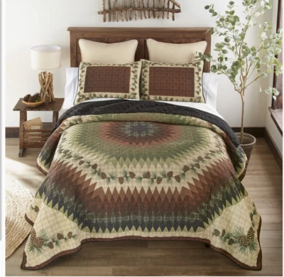 Country Lodge Donna Sharp Pine Circle KING Microfiber Quilt Set Rustic Primitive - Image 1 of 4