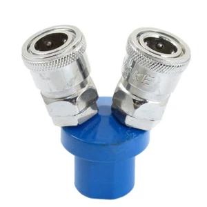 Connettore attacco rapido pneumatico filettato femmina 2 vie 1/4" PT - Foto 1 di 2