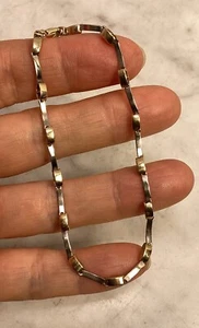 Vintage 14K Yellow White Two Tone Gold Bar Link Chain Modern Bracelet 7.5” Long - Picture 1 of 23