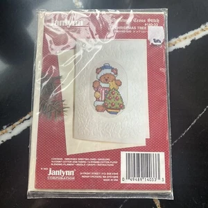 Janlynn Christmas Bear Cross Stitch Kit W/ Card & Envelope  5x7" Tree Bear Star - Picture 1 of 4