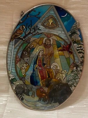 AMIA Hand Painted Stained Glass Holy Family Nativity  Sun-catcher 6.5x8.75” NEW - Image 1 of 4