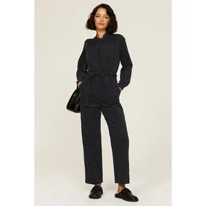 A.P.C. Justine Navy Blue Corduroy Long Sleeve Button Front Jumpsuit Size S - Picture 1 of 14