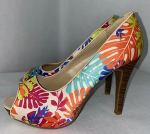 9 & CO. Tropical Women's High Heels Size 7M Peep Toe Vacation Colorful New! - Picture 1 of 7