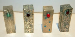 SET OF 4 RARE ART NOUVEAU 800 SILVER /STONES LIPSTICK HOLDER & MIRROR 114G - Picture 1 of 8