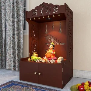Templo/Mandir de madera para piso Mor pankh para Pooja | Focus acabado marrón claro - Imagen 1 de 4