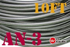 AN-3 AN3 3AN (1/8") Stainless Steel Braided Fuel Hose Oil Brake Line 10ft - Picture 1 of 2