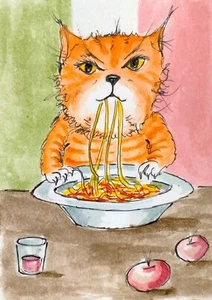 NEW! ACEO Cat Painting big Italian cat Original watercolor Collectible Art - Picture 1 of 4