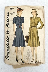 Abito vintage 1940 modello di cucito semplicità 3715 Misses taglia 12 busto 30 - Foto 1 di 12