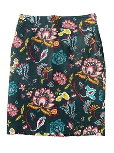 Ann Taylor Loft Pencil Skirt Womens Size 2 Green Floral High Rise Lined Pockets - Picture 1 of 7