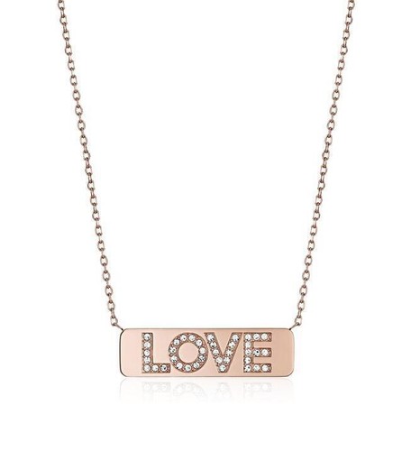 Collana Logo Michael Kors pavimentazione ""Love"" nuova con etichette tono oro rosa MKJ5069