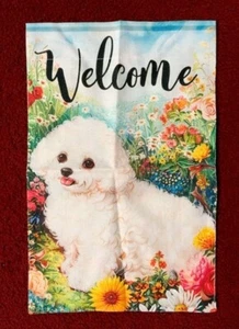 CUTE WHITE POODLE DOG WELCOME FLAG~ 11.5" X 18" NEW~2-SIDED~NICE GIFT - Bild 1 von 1