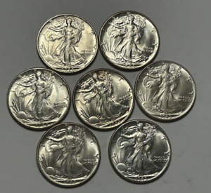 1941 Bu, 2 1942 Bu, 5 1945 Bu Walking Liberty Half Dollar / 7 Bu Coin Lot