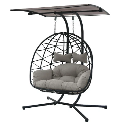 Silla Huevo Doble Columpio con Soporte Silla Colgante Hamaca Silla con Cojín Toldo Foto 1 de 4