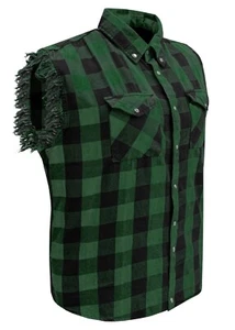 Black & Green Men's Sleeveless Flannel & Cotton Shirt For Summer Bike Riding - Picture 1 of 5