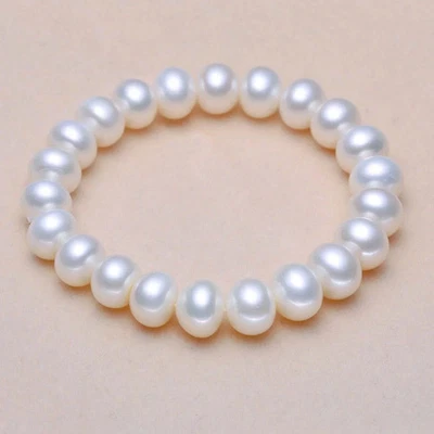 Белый культивированный пресноводный круглый жемчуг 7,5-8,5 мм эластичный браслет размер 7,5 - Изображение 1 из 3