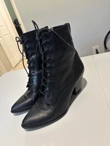 Frye Pointed Toe Lace Up Leather Heeled Ankle Boots Black Combat Size 9.5 B - Picture 1 of 23