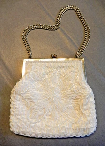Vtg 1960s La Regale LTD Ivory Beaded Handbag Purse Convertible Handle Gold Trim - Picture 1 of 11