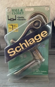 Schlage Hall Closet Handle Left Hand Door Lever F10NV FLA LH Antique Brass - Picture 1 of 14