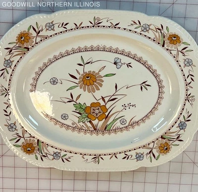 16"x13" Springdale Wood & Sons Orange Floral Patterned Oval Serving Platter - Image 1 of 4