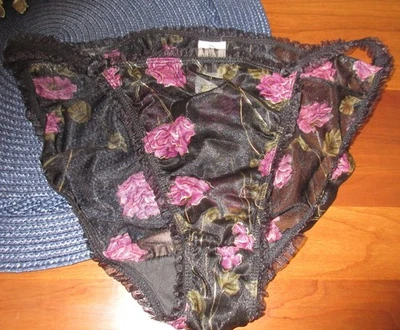 VINTAGE SECRET TREASURES sheer PURPLE ROSES MEGA HI LEG string bikini sz 6/M - Image 1 of 4