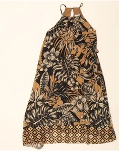 VINTAGE Damen Maxi Neckholder Kleid UK 12 mittelbraun Blumen Polyester DE62 - Bild 1 von 3