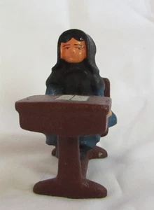 CAST IRON HAND PAINTED 2 PIECE LITTLE AMISH GIRL AT SCHOOL DESK FIGURINE - Picture 1 of 6