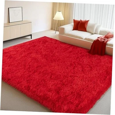Alfombras rojas suaves para dormitorio, 4x6 alfombras peludas difusas esponjosas para sala de estar, no  Foto 1 de 4