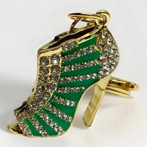 Green Large 3D Gold Tone High Heel Bling Key Chain Fob Purse Charm - Picture 1 of 8