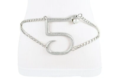Donna Vita Alta Hip Ingombrante Moda Metallo Argento Catena Cintura 5 Snake M L - Immagine 1 di 4
