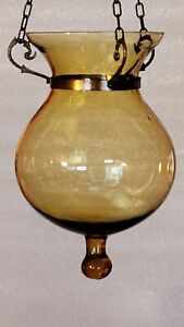 Estate Vintage Hanging Amber Art Glass Vase LFHW