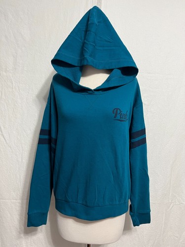 UNDERCOVER Victoria's Secret ROSA Pullover Felpa con Cappuccio Petrolio Teal Profondo con Navy Taglia S