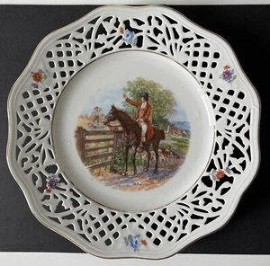 Horse Rider & Hunting Dogs Crown Bavaria Germany Reticulated Lace China Plate - Picture 1 of 2