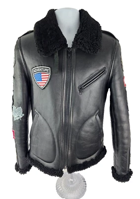 SCHOTT NYC P216S B3 Shearling Sheepskin Leather Bomber Jacket Patches S $1695 - Image 1 of 4