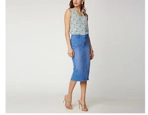 NYDJ - Midi Jeans Rock mit geflochtenen Gürtelschlaufen - Edgewater blau - Bild 1 von 5