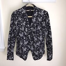 Ann Taylor Jacket Blazer Cotton Size 6 Perfect Fitted Black White Floral