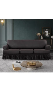 4 Pieces Specially Designed for T Cushion Sofa Slipcovers with Ruffle Skirt - Picture 1 of 7