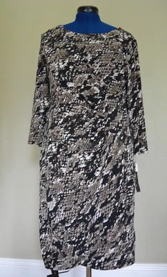 Dana Buchman Dress L Animal Print Faux Wrap Ruched Brown NWT - Image 1 of 4