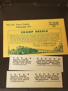 Champ Decals HO Scale PH-136 Texas Zephyr Passenger Car - Picture 1 of 1