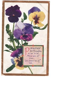 Biglietto Auguri Pansies per Pensieri 1912 Bordo Dorato Goffrato Decorazione Casa - Foto 1 di 5