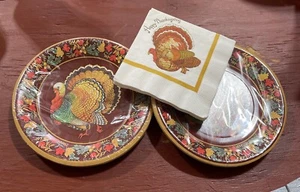 Vtg Sealed Gibson Thanksgiving Paper Plates Turkey Plus Napkins Holiday Party - Picture 1 of 6